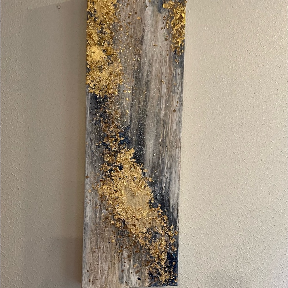 Handmade Art navy and gold leaf